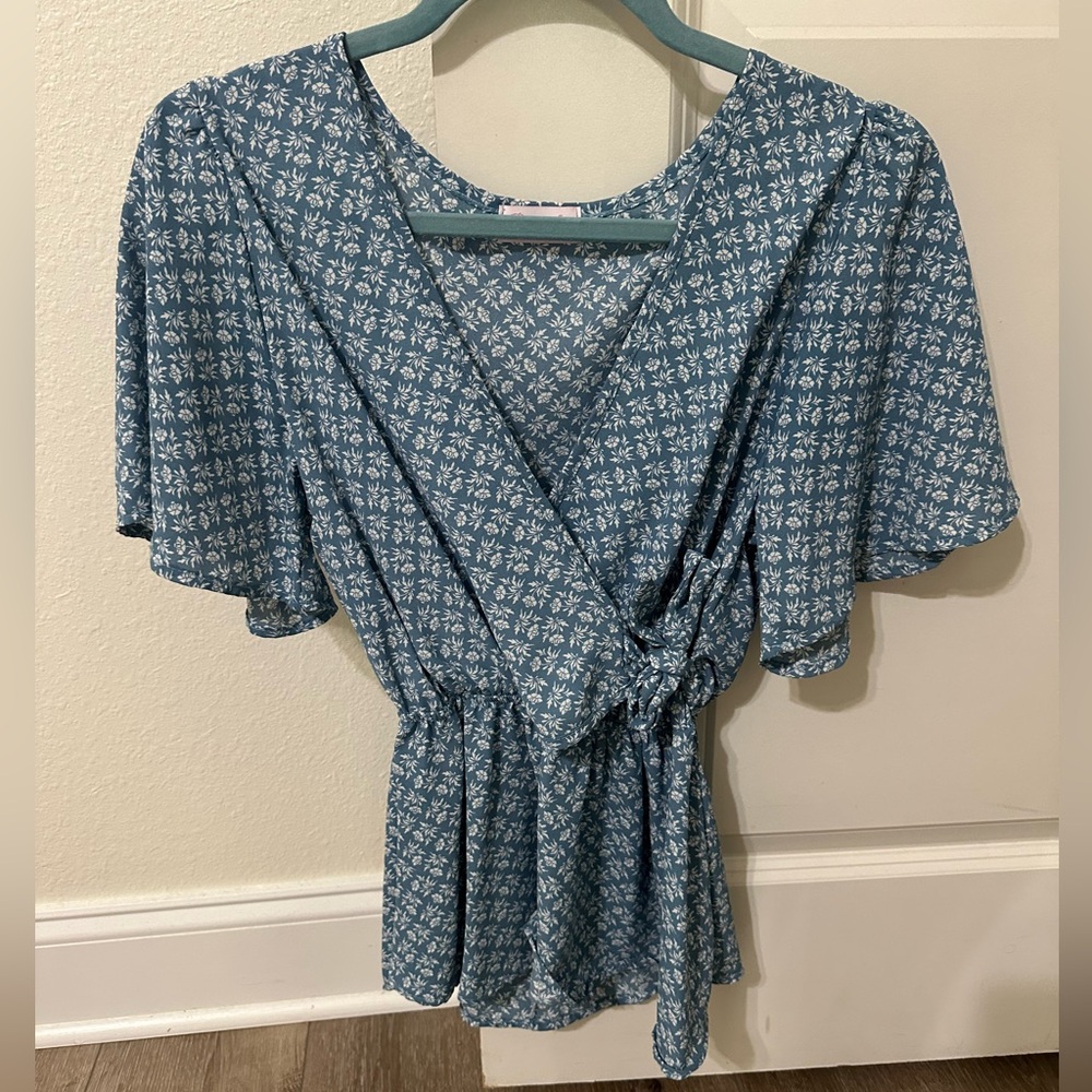 Blue Wrap Top